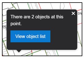 Clicking on map shows a list of objects at point