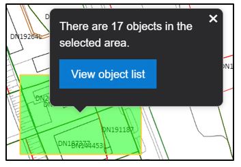 Land Reg map shows count of objects within selected area